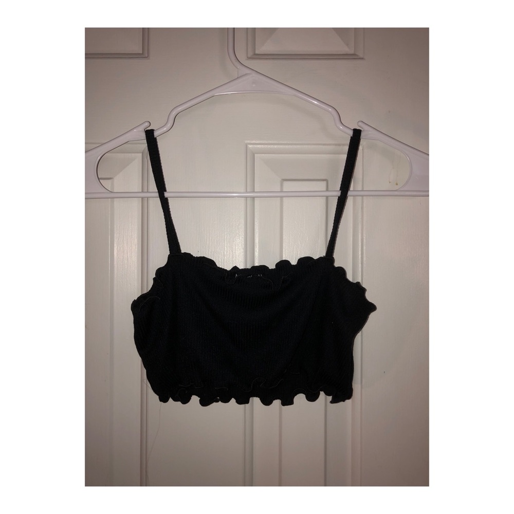 Black ruffle crop top
